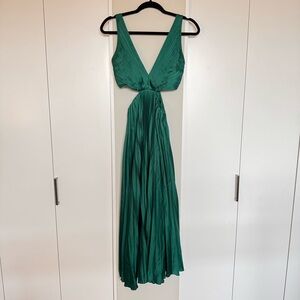 Abercrombie & Fitch Giselle Pleated Cutout Dress in Dark Green